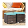 2PCS Patio Rattan Ottomans Seat Side Table Storage Box Footstool