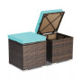 2PCS Patio Rattan Ottomans Seat Side Table Storage Box Footstool