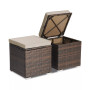 2PCS Patio Rattan Ottomans Seat Side Table Storage Box Footstool