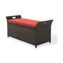 Patio Wicker Storage Bench Outdoor Rattan Deck Storage Box with Red Cushion