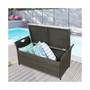 Patio Wicker Storage Bench Outdoor Rattan Deck Storage Box with Red Cushion