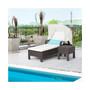 2PCS Patio Rattan Lounge Chair Chaise with Side Table Folding Canopy Cushion Pillow