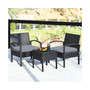 3PCS Patio Rattan Furniture Set Coffee Table Conversation Sofa Cushioned