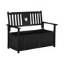 Outdoor Storage Bench, 2-Seat Loveseat Style Wooden Patio Furniture, Armrests, 43 Gallon Deck Box, Black