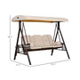 Outdoor Patio 3-Person Steel Canopy Cushioned Seat Bench Swing with Included Side Trays & Padded Comfort, Beige