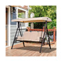 Outdoor Patio 3-Person Steel Canopy Cushioned Seat Bench Swing with Included Side Trays & Padded Comfort, Beige