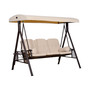 Outdoor Patio 3-Person Steel Canopy Cushioned Seat Bench Swing with Included Side Trays & Padded Comfort, Beige