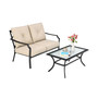 2 PCS Patio Loveseat with Coffee Table Outdoor Sofa Bench with Cushions