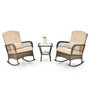 Patio 3PCS Rocking Wicker Bistro Set 2 Rocker Chairs Tempered Glass Side Table