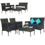 4PCS Patio Wicker Furniture Set Coffee Table Cushions