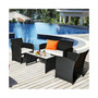 4PCS Patio Rattan Furniture Conversation Set Cushioned Sofa Coffee Table Garden