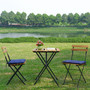 Solid Teak Wood Bistro Set Folding Table And Chair Set Power Coating Frame Patio Set With Waterproof Navy Cushion