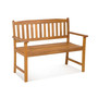 Patio Acacia Wood Bench 2-Person Slatted Seat Backrest