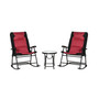 3 Piece Outdoor Patio Furniture Set with Glass Coffee Table & 2 Folding Padded Rocking Chairs, Bistro Style for Porch, Camping, Balcony, Red