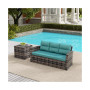 2-Piece PE Rattan Wicker Outdoor Sofa with Cushions Side Table Set