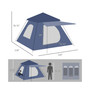 3-4 Person Automatic Camping Tent w/ Porch, Pop Up Tent, Portable Backpacking Shelter with Mesh Windows, Zipped Door, Floor, Hang Hook & Portable Carry Bag, Blue