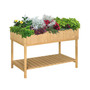 Elevated Natural Plant Stand Outdoor Flower Bed 8 Grid Box w/ Storage