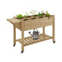 49" x 21" x 34" Raised Garden Bed w/ 8 Grow Grids, Outdoor Wood Plant Box Stand w/ Folding Side Table and Lockable Wheels for Vegetables, Flowers, Herbs, Natural