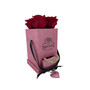 Pink Glitter Square Box with Drawer and 4 Red Real Preserved Roses