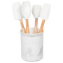 Stoneware Crock and 4 Piece Utensil Set with Marble Applique