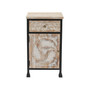 Metal Frame and Carved Wood 1-Door 1-Drawer End Table with Storage