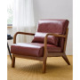 Mid Century Modern Leatherette Accent Armchair with Rubberwood Frame, 30"