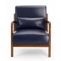 Mid Century Modern Leatherette Accent Armchair with Rubberwood Frame, 30"