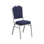 Crown Back Stacking Banquet Chair with Navy Fabric and 2.5'' Thick Seat - Silver Frame