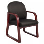 Mahogany Wood Mid-Back Guest Chair W/ Sled Base