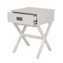 White Wooden X-Leg End Table with 1 Drawer