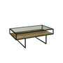 Iron Coffee Table with Glass Top and Wooden Shelf