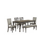 Linett 6-Pc Dining (Rectangular Table + 2 Side chairs + 2 Upholstered Chairs & Bench)