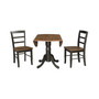 42" Dual Drop Leaf Pedestal Dining Table with 2 Madrid Ladderback Chairs, 3 Piece Dining Set