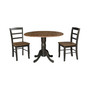 42" Dual Drop Leaf Pedestal Dining Table with 2 Madrid Ladderback Chairs, 3 Piece Dining Set