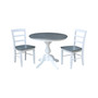 36" Round Pedestal Dining Table with 2 Madrid Ladderback Chairs, 3 Piece Dining Set