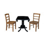 42" Dual Drop Leaf Table with 2 Ladder Back Dining Chairs - 3 Piece Dining Set