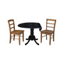42" Dual Drop Leaf Table with 2 Ladder Back Dining Chairs - 3 Piece Dining Set