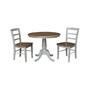 36" Round Top Pedestal Dining Table with 2 Madrid Ladderback Chairs, 3 Piece Dining Set