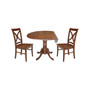 42" Dual Drop Leaf Table with 2 Cross Back Dining Chairs - 3 Piece Dining Set