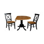 42" Dual Drop Leaf Dining Table with 2 X-back Chairs, 3 Piece Dining Set