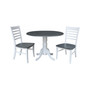 42" Dual Drop Leaf Dining Table with 2 Ladderback Chairs, 3 Piece Dining Set