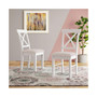 2 Pieces Farmhouse Rustic Wood Kitchen Upholstered X-Back Dining Chairs, Beige+White