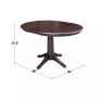 36" Round Top Pedestal Table with 12" Leaf