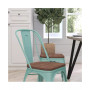 Calumet Metal Stacking Chair With Curved, Slatted Back And Rustic Wood Seat