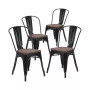 4 Pack Metal Stackable Chair With Wood Seat