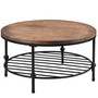 Rustic Natural Round Coffee Table with Storage Shelf for Living Room, Easy Assembly (Round)