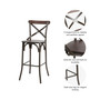 Rustic Steel Bar Stool with Solid ELM Wood Seat and Back Support, Set of 2