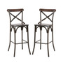 Rustic Steel Bar Stool with Solid ELM Wood Seat and Back Support, Set of 2