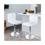 2 Piece Adjustable Diamond Tufted Faux Leather Bar Stool in White with Chrome Base