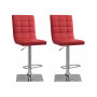 Adjustable Square Tufted Barstool in Bonded Leather, Set of 2